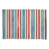 Rustieke Waterverf Stripes - Rood, Blauw en Bruin Kussensloop (Voorkant-Links)