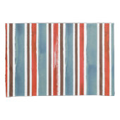 Rustieke Waterverf Stripes - Rood, Blauw en Bruin Kussensloop (Voorkant-Rechts)