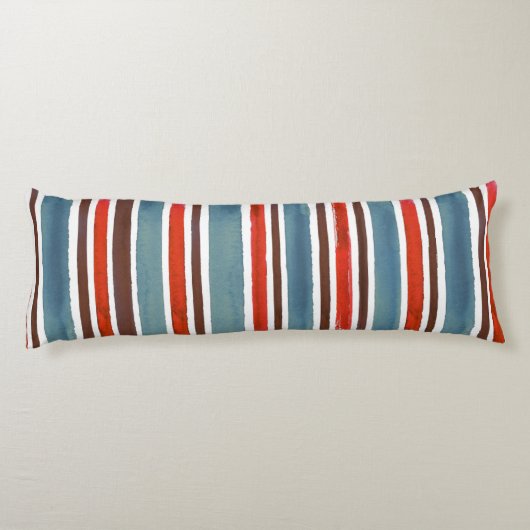 Rustieke Waterverf Stripes - Rood, Blauw en Bruin Lichaamskussen (Achterkant)