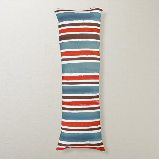 Rustieke Waterverf Stripes - Rood, Blauw en Bruin Lichaamskussen (Voorkant Verticaal)