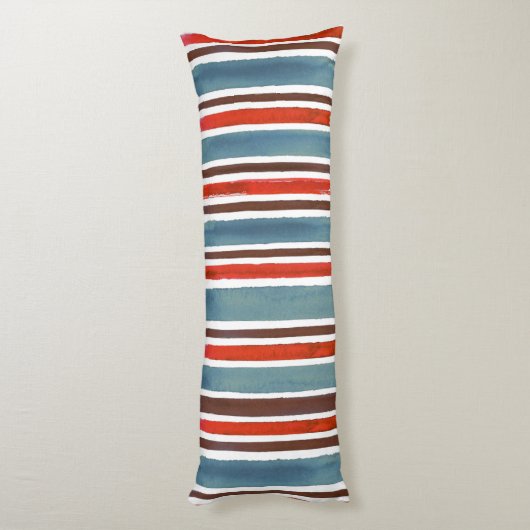 Rustieke Waterverf Stripes - Rood, Blauw en Bruin Lichaamskussen (Achterkant (Verticaal))