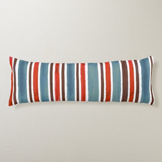 Rustieke Waterverf Stripes - Rood, Blauw en Bruin Lichaamskussen (Voorkant)