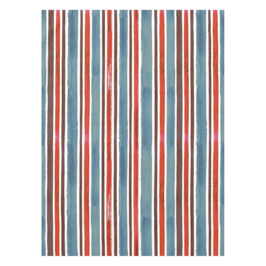 Rustieke Waterverf Stripes - Rood, Blauw en Bruin Tafelkleed (Voorkant)