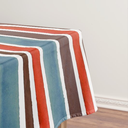 Rustieke Waterverf Stripes - Rood, Blauw en Bruin Tafelkleed (Voorbeeld)