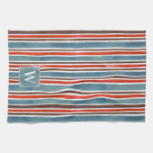 Rustieke Waterverf Stripes - Rood, Blauw en Bruin Theedoek (Horizontaal)