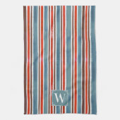 Rustieke Waterverf Stripes - Rood, Blauw en Bruin Theedoek (Verticaal)
