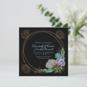 Rustieke Waterverf Succulent, blauw & zwart Bruilo Kaart (Staand voorkant)