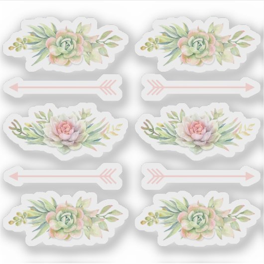 Rustieke Waterverf Succulent Boho Arrows Scrapbook Sticker (Voorkant)