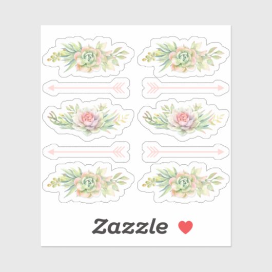Rustieke Waterverf Succulent Boho Arrows Scrapbook Sticker (Vel)