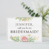 Rustieke Waterverf Succulent Bridal Party Voorstel Kaart (Staand voorkant)