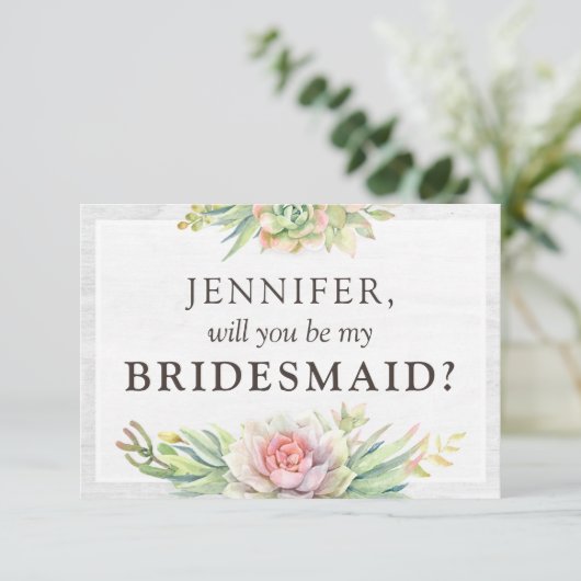 Rustieke Waterverf Succulent Bridal Party Voorstel Kaart (Staand voorkant)