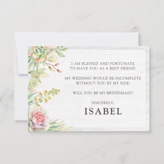 Rustieke Waterverf Succulent Bridal Party Voorstel Kaart (Achterkant)