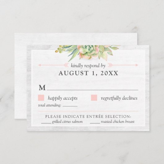 Rustieke Waterverf Succulent Bruiloft RSVP Kaart (Voorkant / Achterkant)