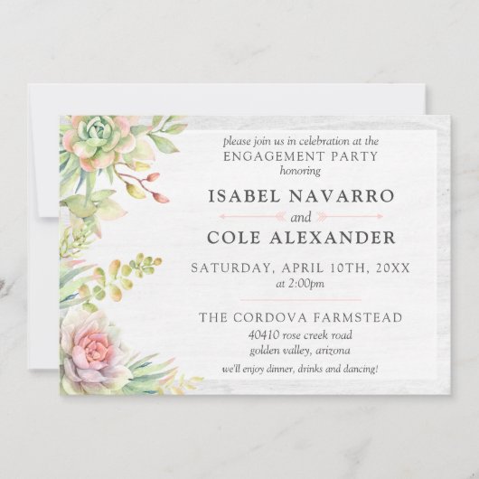 Rustieke Waterverf Succulent Cactussen Verlovingsf Kaart (Voorkant)