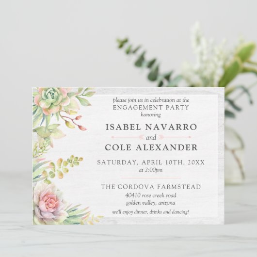 Rustieke Waterverf Succulent Cactussen Verlovingsf Kaart (Staand voorkant)