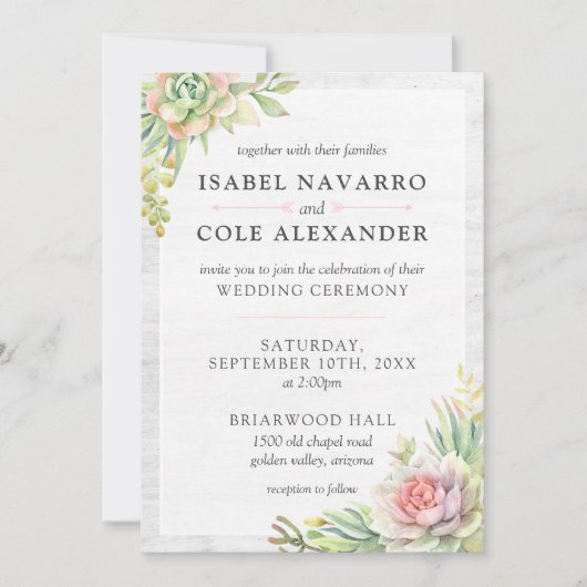 Rustieke Waterverf Succulent Desert Cactus Bruilof Kaart (Voorkant)