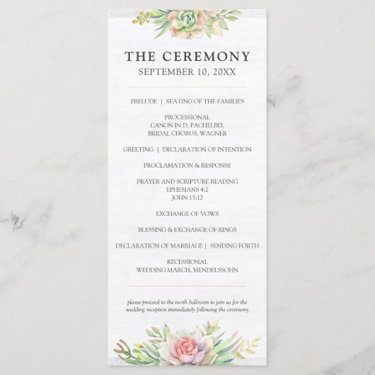 Rustieke Waterverf Succulent Desert Cactus Bruilof Programmakaart (Voorkant)