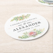 Rustieke Waterverf Succulent Desert Cactus Bruilof Ronde Kartonnen Onderzetter (Gebogen)