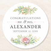 Rustieke Waterverf Succulent Desert Cactus Bruilof Ronde Kartonnen Onderzetter (Voorkant)