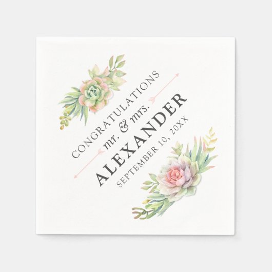 Rustieke Waterverf Succulent Desert Cactus Bruilof Servet (Voorkant)