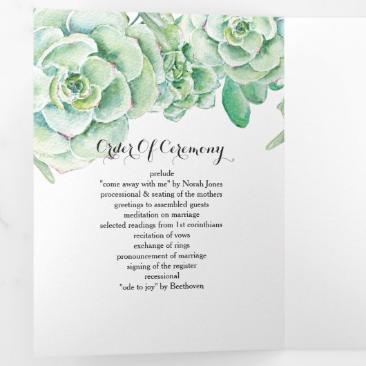 Rustieke Waterverf Succulent Desert Foto Bruiloft Drieluik Programma (Binnenzijde eerst)