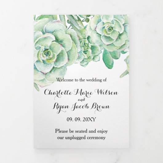 Rustieke Waterverf Succulent Desert Foto Bruiloft Drieluik Programma (Cover)