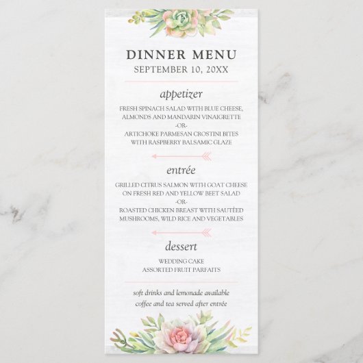 Rustieke Waterverf Succulent Desert Wedding Menu (Voorkant)
