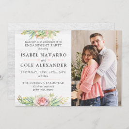 Rustieke Waterverf Succulent Engagement Party Foto Kaart
