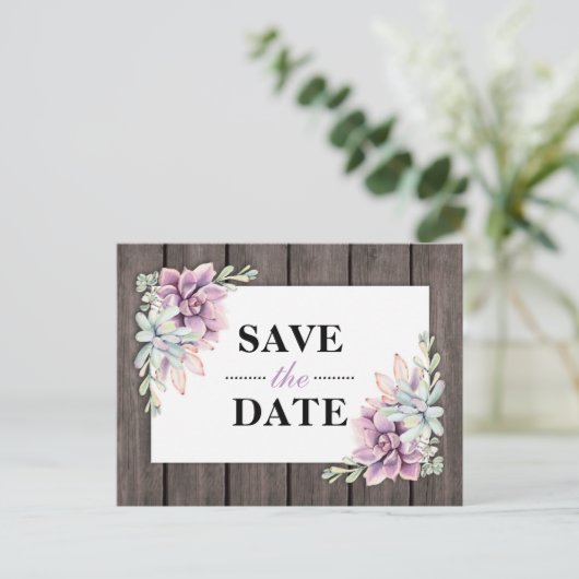Rustieke Waterverf Succulent Floral Save the Date Aankondigingskaart (Staand voorkant)
