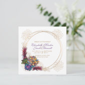 Rustieke Waterverf Succulent, lavendel Bruiloft Kaart (Staand voorkant)