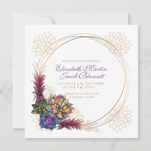 Rustieke Waterverf Succulent, lavendel Bruiloft Kaart (Voorkant)