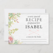 Rustieke Waterverf Succulent Recept Kaart voor bru (Voorkant)