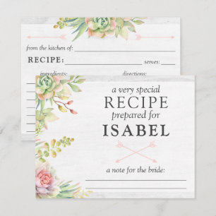 Rustieke Waterverf Succulent Recept Kaart voor bru