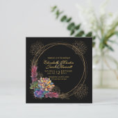 Rustieke Waterverf Succulent, zwart Bruiloft Kaart (Staand voorkant)