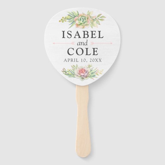 Rustieke Waterverf Succulente Namen & Trouwdatum Handwaaier (Voorkant)