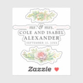Rustieke Waterverf Succulente Namen & Trouwdatum Sticker (Vel)