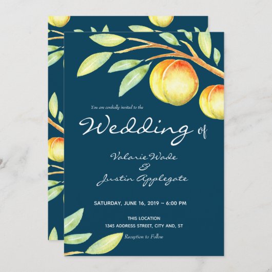 Rustieke Waterverf Sweet Peaches Bruiloft Kaart (Voorkant / Achterkant)