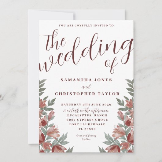 Rustieke Waterverf Terracotta Bloemen Bruiloft Kaart (Voorkant)