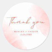 Rustieke Waterverf Terracotta bruiloft Dank u Ronde Sticker (Voorkant)