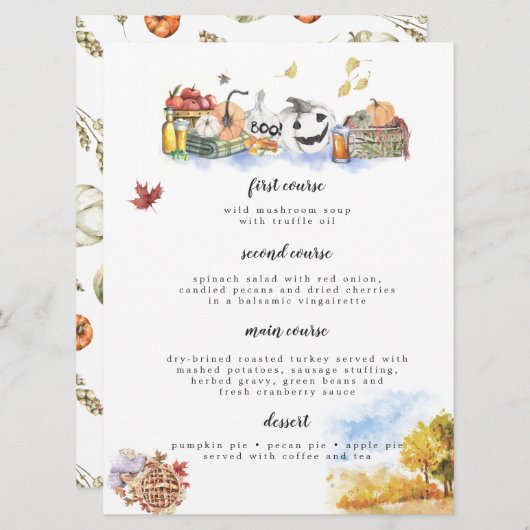 Rustieke Waterverf Thanksgiving Menu Kaart (Voorkant / Achterkant)