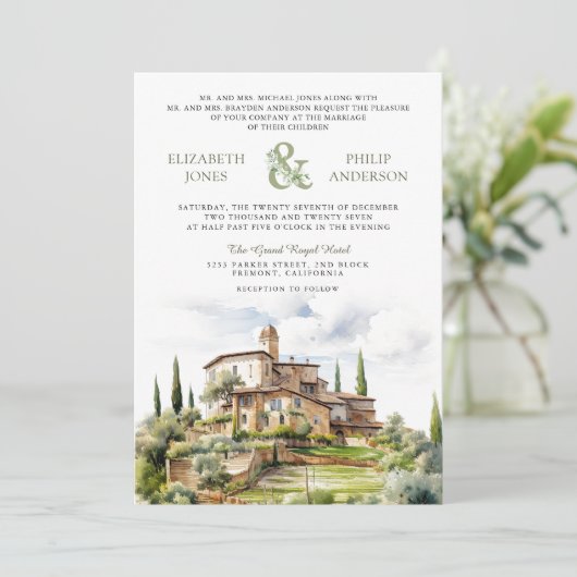 Rustieke Waterverf Toscane QR Code Bruiloft Kaart (Staand voorkant)