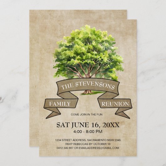 Rustieke Waterverf Tree Familie Reünie Kaart (Voorkant / Achterkant)