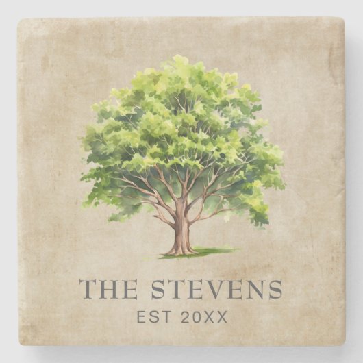 Rustieke Waterverf Tree Stenen Onderzetter (Voorkant)