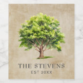 Rustieke Waterverf Tree Wijn Etiket (Enkel label)