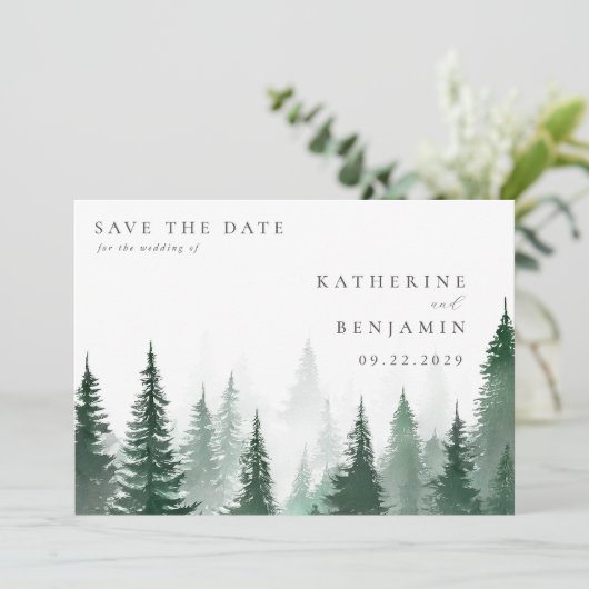 Rustieke Waterverf Trees Forest Wedding Save The Date (Staand voorkant)