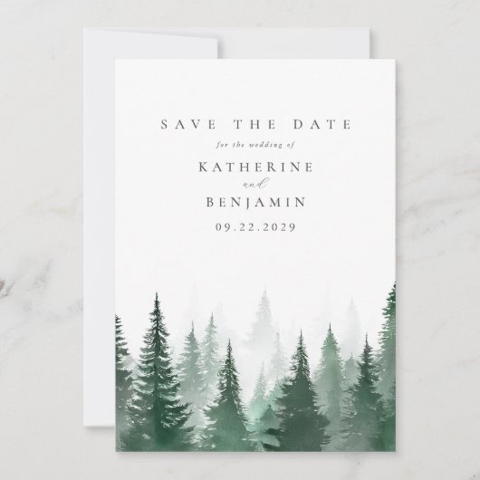 Rustieke Waterverf Trees Forest Wedding Save The Date (Voorkant)