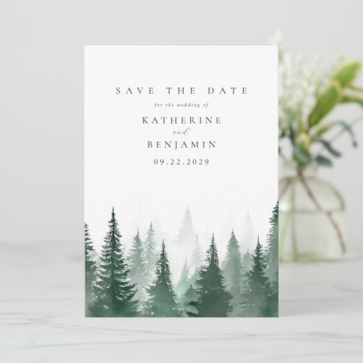 Rustieke Waterverf Trees Forest Wedding Save The Date (Staand voorkant)
