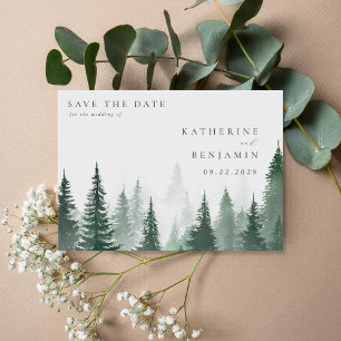 Rustieke Waterverf Trees Forest Wedding Save The Date