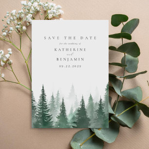Rustieke Waterverf Trees Forest Wedding Save The Date