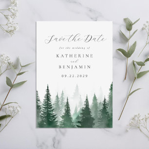 Rustieke Waterverf Trees Forest Wedding Save The Date